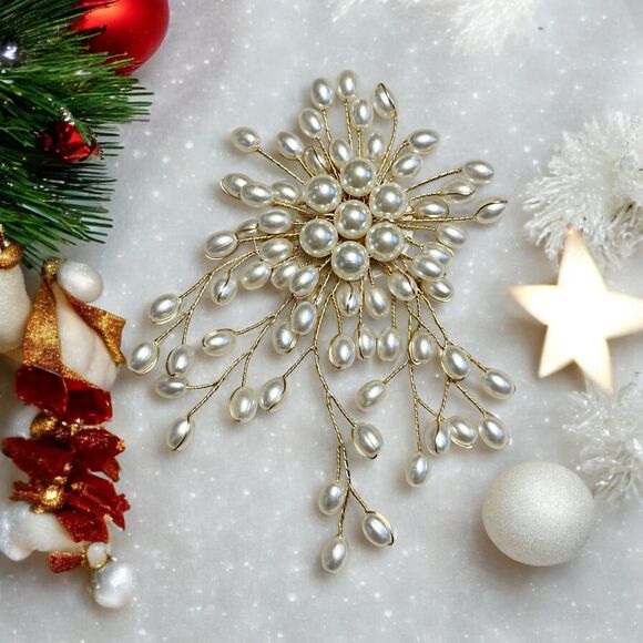 Elegant Faux Pearl Fireworks Brooch - Picture 1 of 5